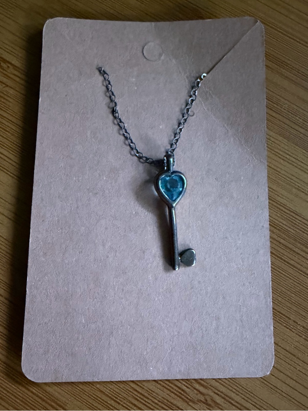 Heart Key Pendant Necklace - Blue Silver Tone